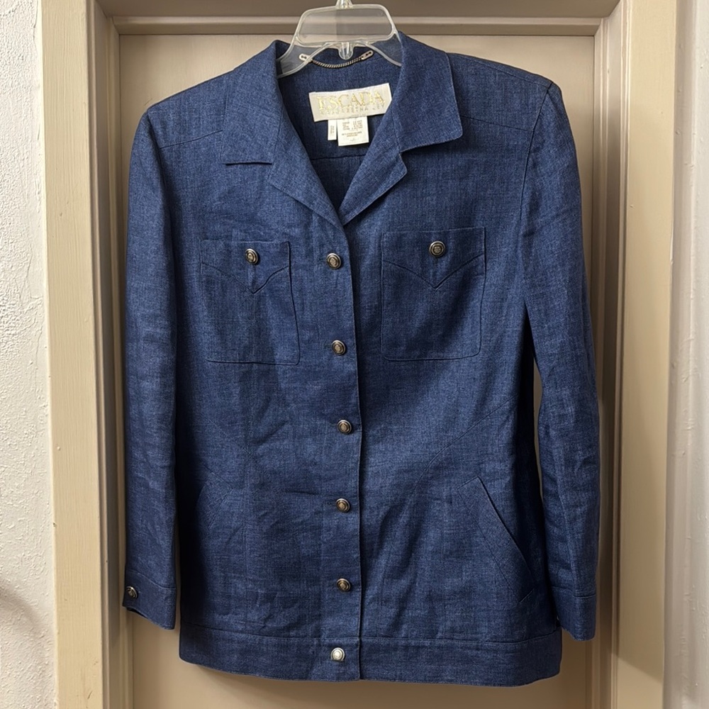 Vintage Escada Margaretha Ley Dark Blue Linen Jacket